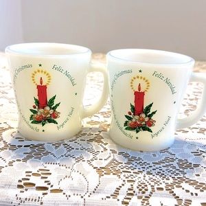 RARE Vintage Set of 2 Fire King Anchor Hocking White  Milk glass D Handle